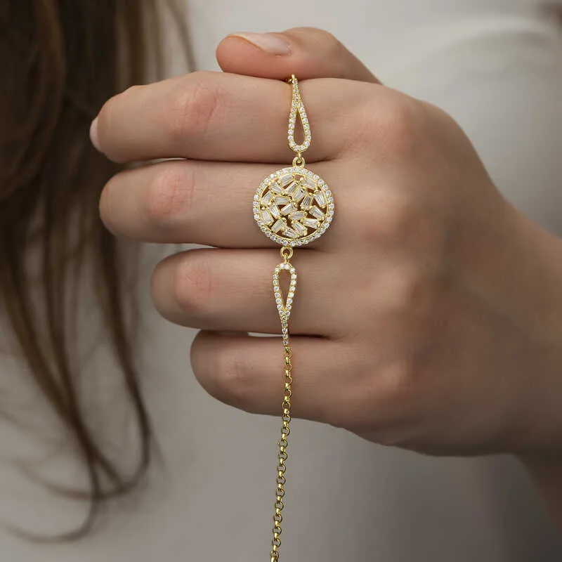 Gümüş Gold Baget Taşlı Bileklik görsel 5