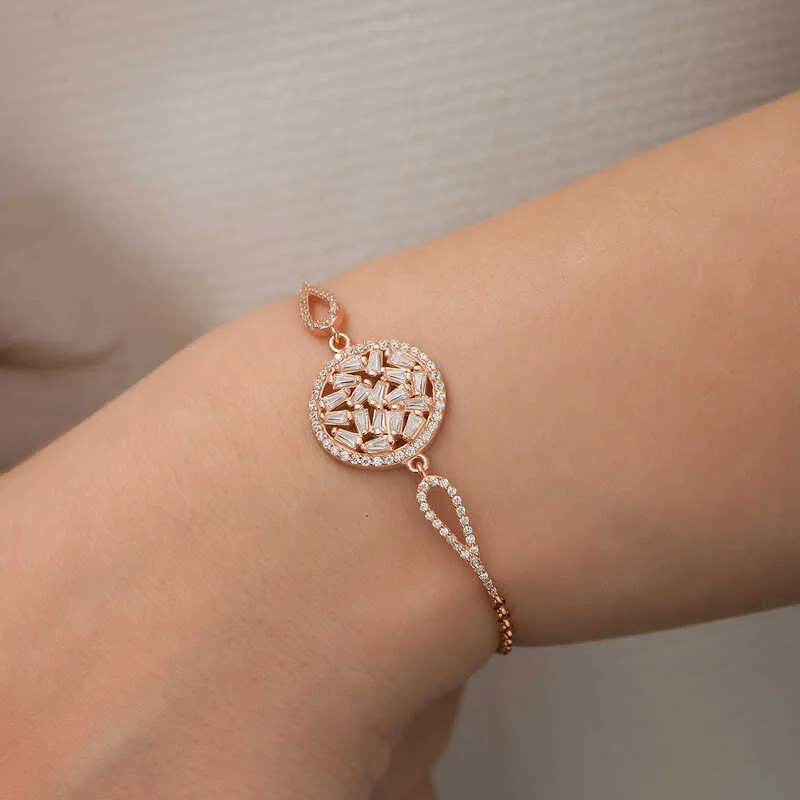 Gümüş Rose Baget Taşlı Bileklik görsel 3