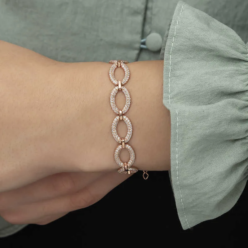 Gümüş Rose Oval Taşlı Bayan Bileklik görsel 2