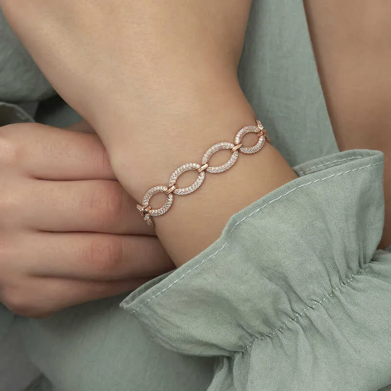 Gümüş Rose Oval Taşlı Bayan Bileklik görsel 3