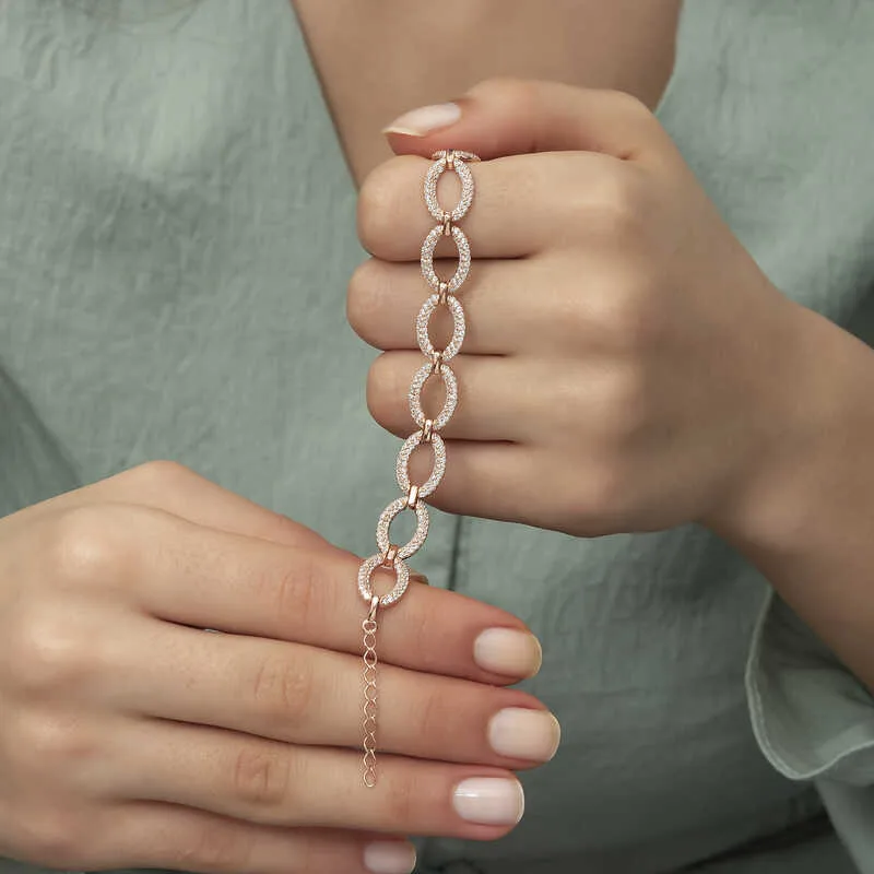 Gümüş Rose Oval Taşlı Bayan Bileklik görsel 4