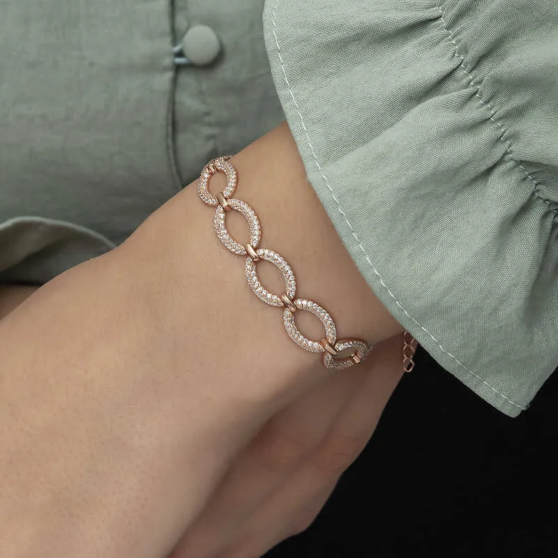 Gümüş Rose Oval Taşlı Bayan Bileklik görsel 5