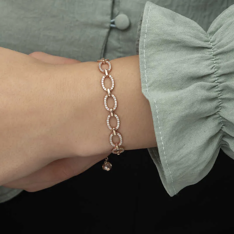 Gümüş Rose Oval Taşlı Bayan Bileklik görsel 2