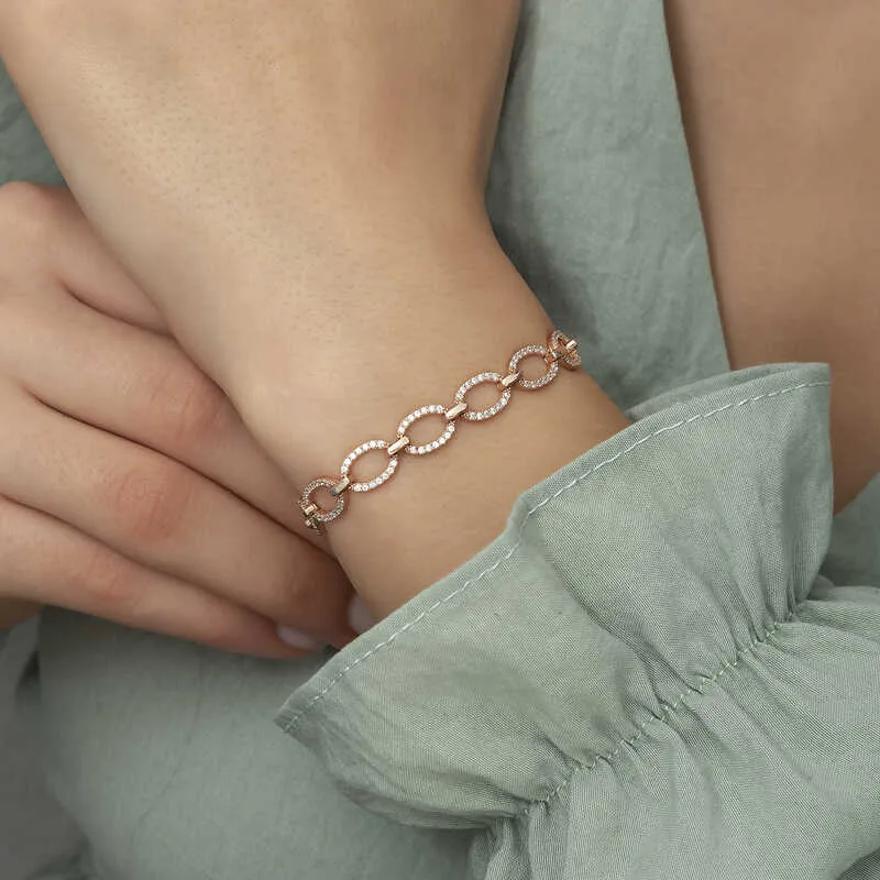 Gümüş Rose Oval Taşlı Bayan Bileklik görsel 3