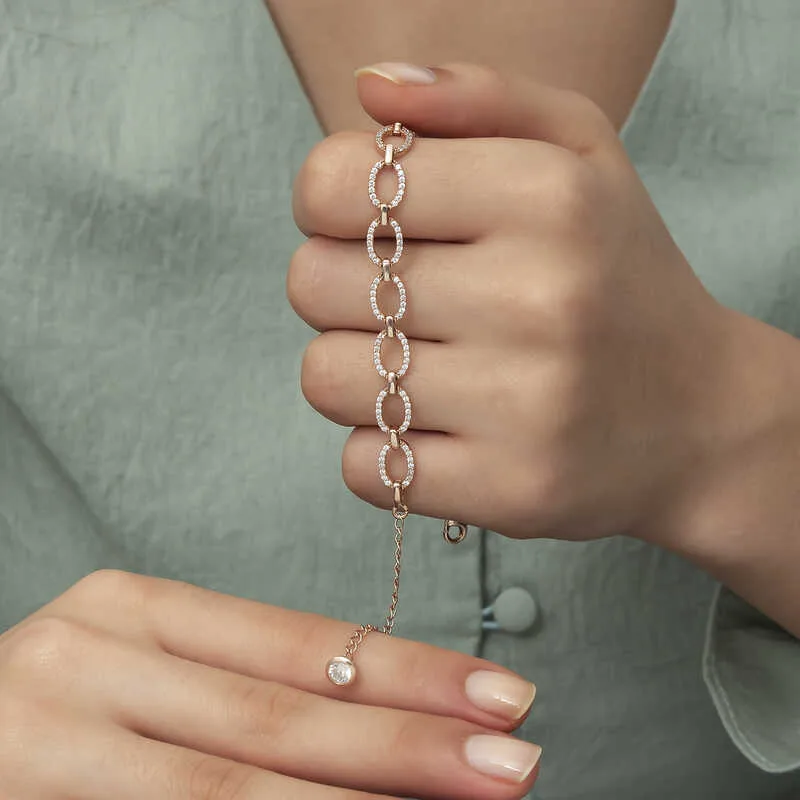 Gümüş Rose Oval Taşlı Bayan Bileklik görsel 4