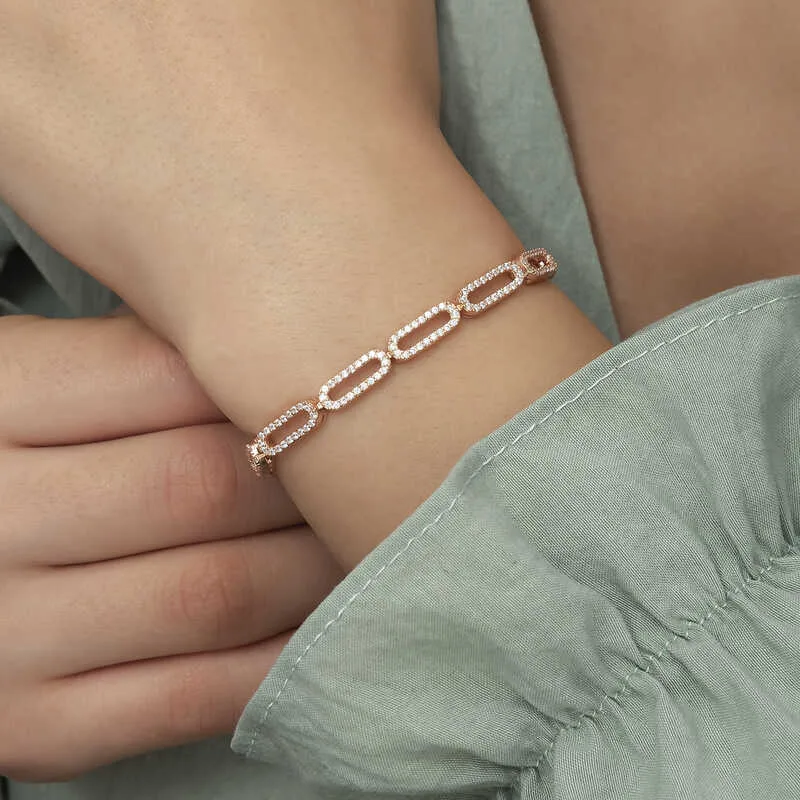 Gümüş Rose Oval Taşlı Bayan Bileklik görsel 3