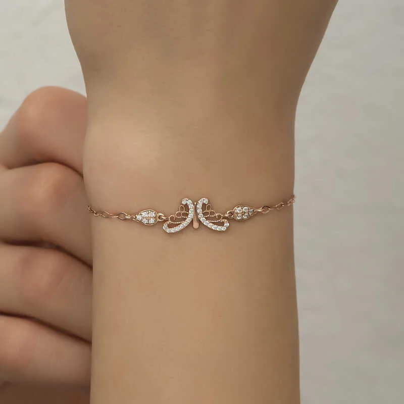 Gümüş Rose Kelebek Kadın Bileklik görsel 3
