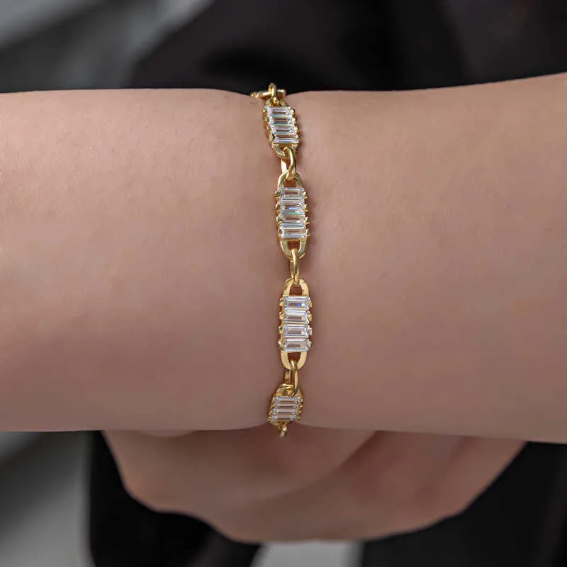Gümüş Gold Baget Taşlı Kadın Bileklik görsel 1