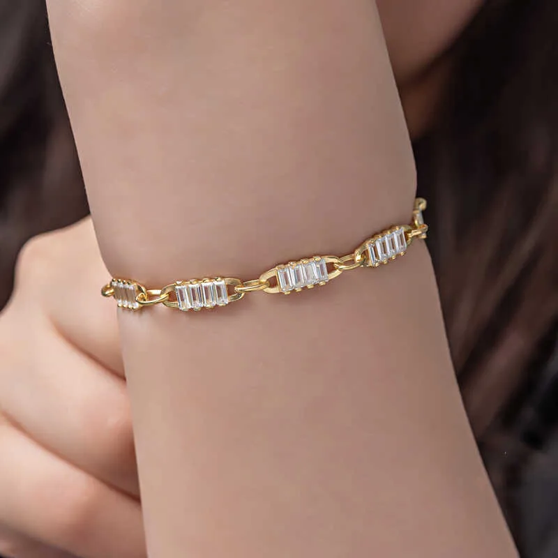 Gümüş Gold Baget Taşlı Kadın Bileklik görsel 3