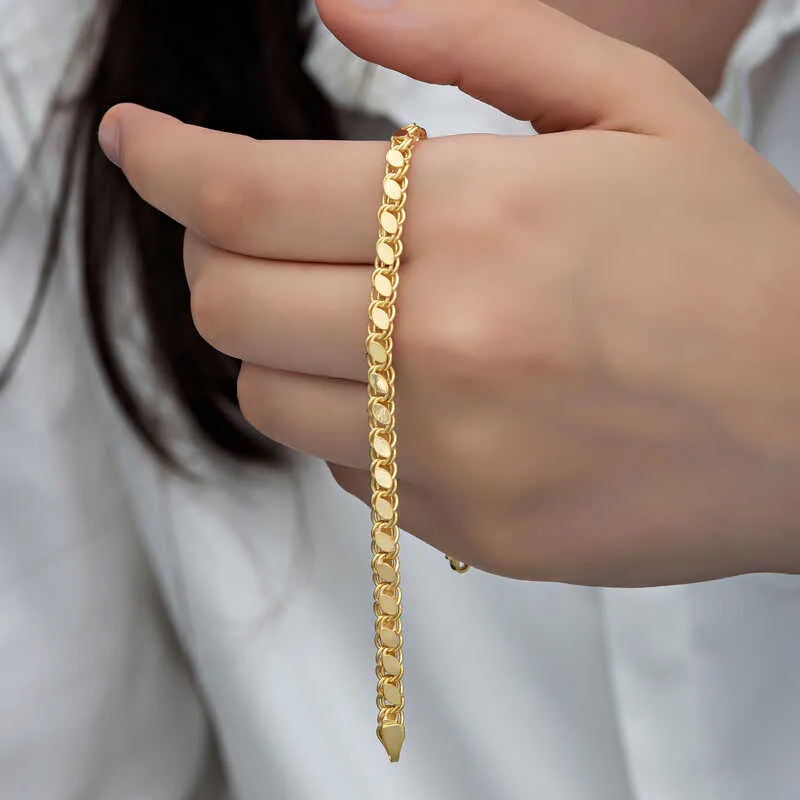 Gümüş Gold Pullu Zincir Kadın Bileklik görsel 1