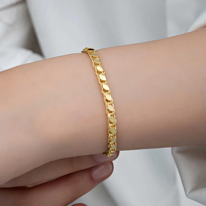 Gümüş Gold Pullu Zincir Kadın Bileklik görsel 2
