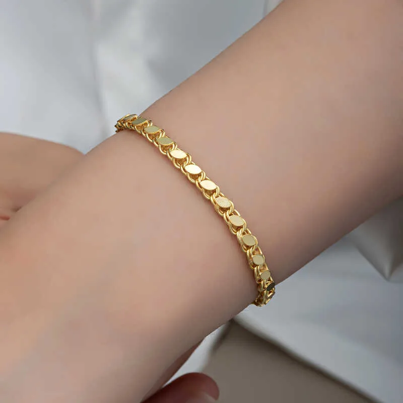 Gümüş Gold Pullu Zincir Kadın Bileklik görsel 4