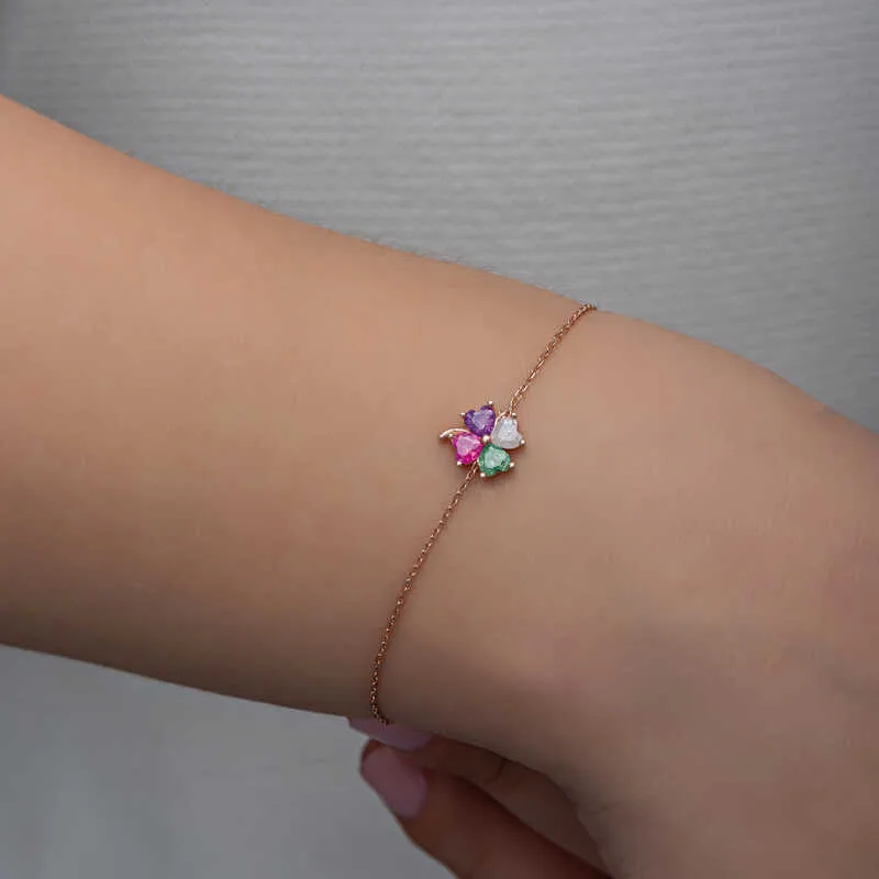 Gümüş Rose Renkli Taşlı Yonca Kadın Bileklik görsel 5