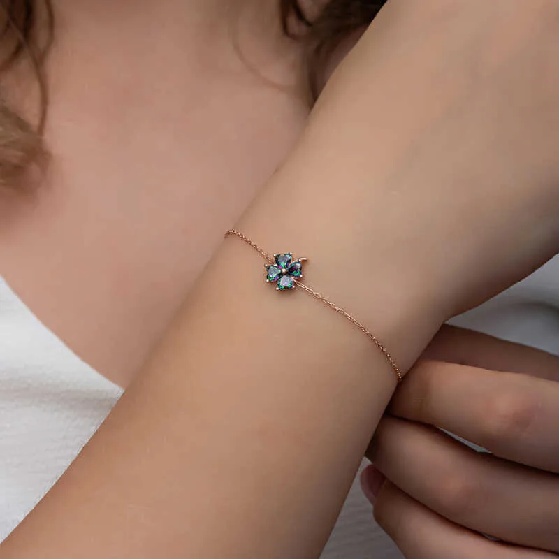 Gümüş Rose Mistik Topaz Yonca Kadın Bileklik görsel 5