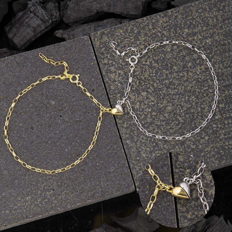 Gümüş Rodyum Gold Çift Kalpli Aşk Bileklik görsel 1