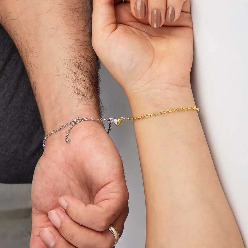 Gümüş Rodyum Gold Çift Kalpli Aşk Bileklik görsel 3