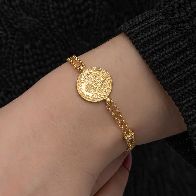Gümüş Gold Kaplama Tuğralı Kadın Bileklik görsel 1