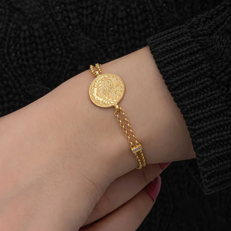 Gümüş Gold Kaplama Tuğralı Kadın Bileklik görsel 4