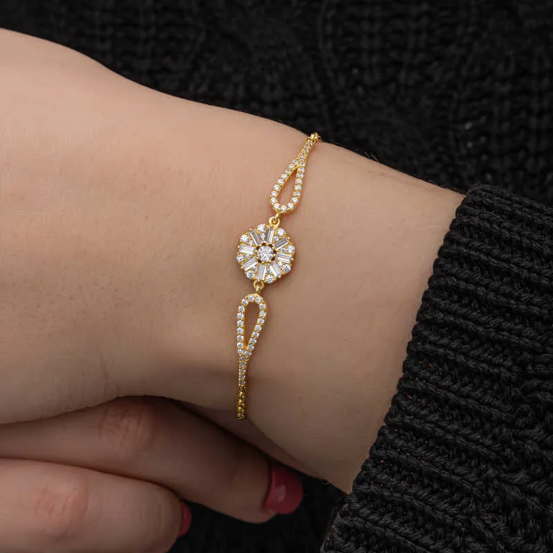 Gümüş Gold Baget Taşlı Kadın Bileklik görsel 4