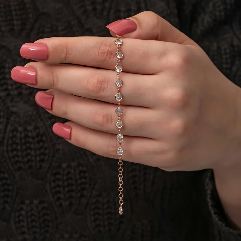Gümüş Rose Beyaz Taşlı Kadın Bileklik görsel 1