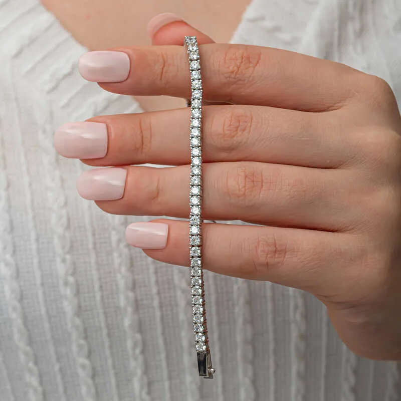 Gümüş 3.5 mm Beyaz Taşlı Su Yolu Kadın Bileklik görsel 2