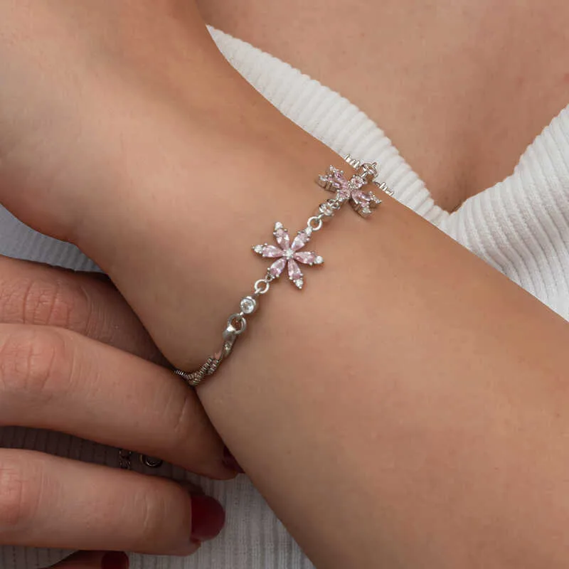 Gümüş Pembe Lotus Çiçeği Kadın Bileklik görsel 5