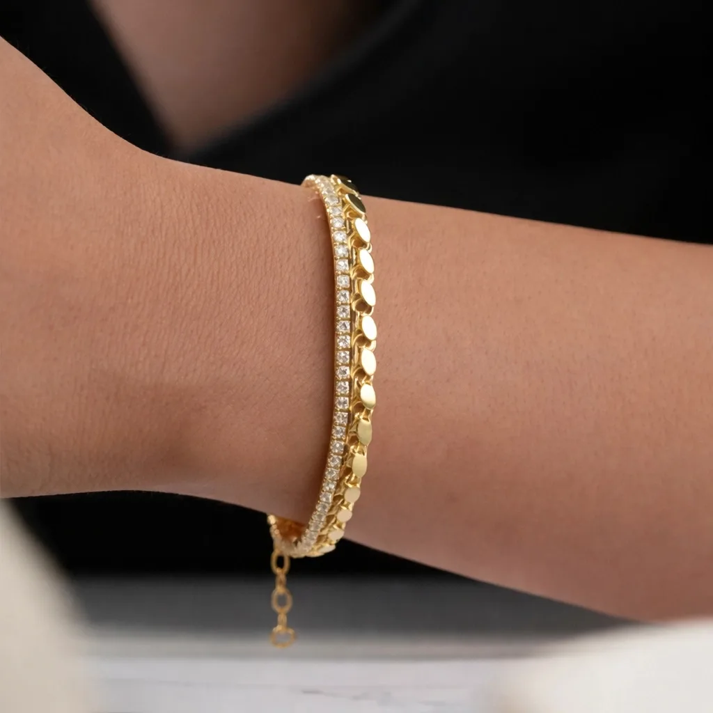 Gümüş Gold Pullu Su Yolu Kadın Bileklik görsel 2