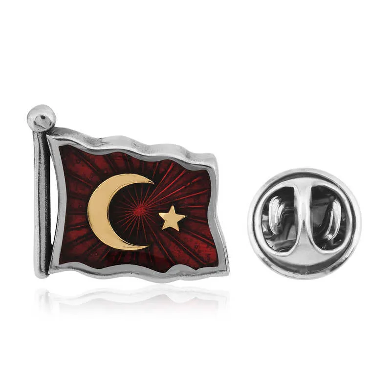 Gümüş Türk Bayrağı Rozet görsel 1