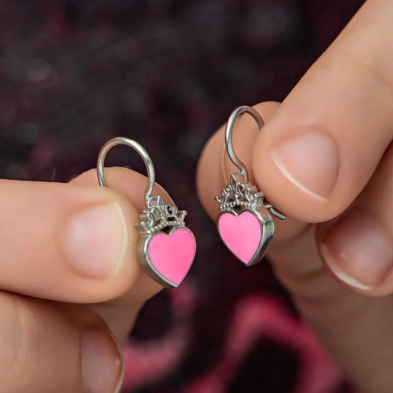 Gümüş Pembe Kalp Sallantılı Çocuk Küpe görsel 3