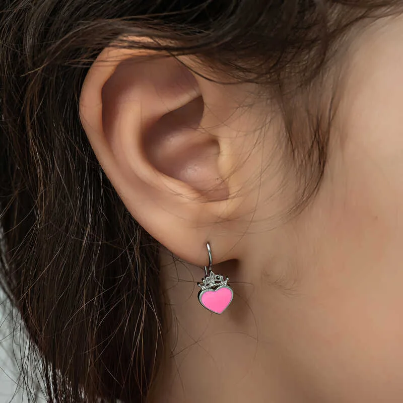 Gümüş Pembe Kalp Sallantılı Çocuk Küpe görsel 4