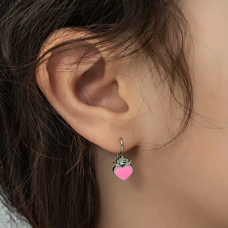 Gümüş Pembe Kalp Sallantılı Çocuk Küpe görsel 5