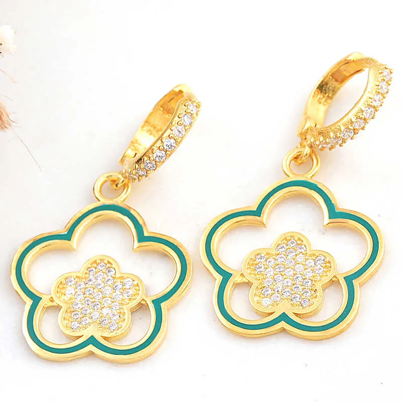 Gümüş Gold Sallantılı Çiçek Desenli Kadın Küpe görsel 1