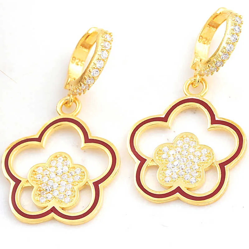 Gümüş Gold Sallantılı Çiçek Desenli Kadın Küpe görsel 1