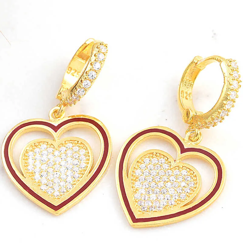 Gümüş Gold Sallantılı Kalp Kadın Küpe görsel 1