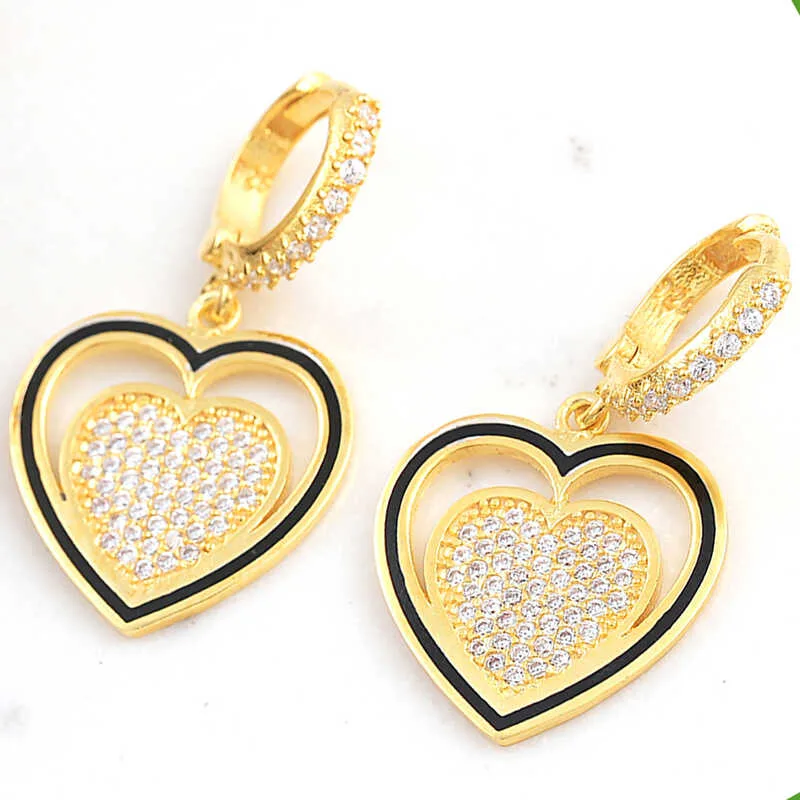 Gümüş Gold Sallantılı Kalp Kadın Küpe görsel 1