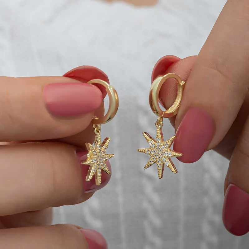 Gümüş Gold Sallantılı Kutup Yıldızı Kadın Küpe görsel 1