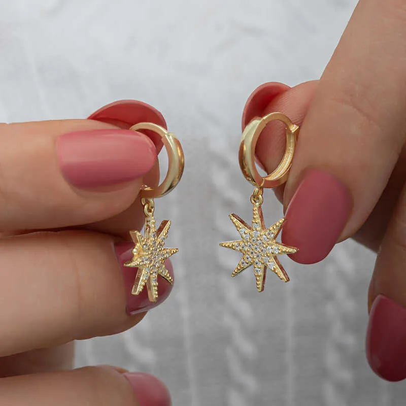 Gümüş Gold Sallantılı Kutup Yıldızı Kadın Küpe görsel 2