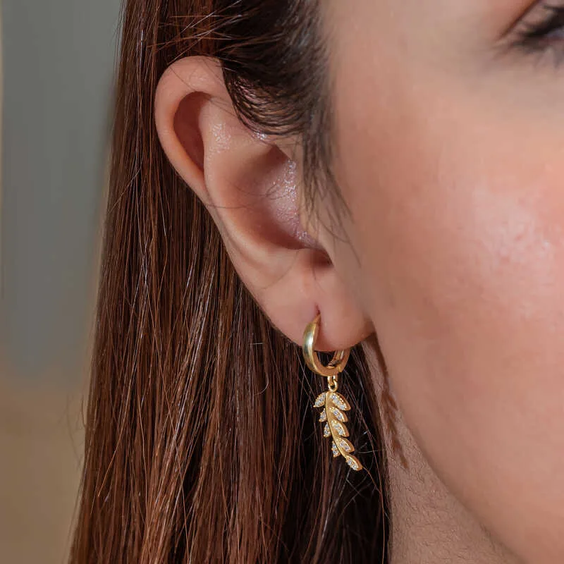 Gümüş Gold Sallantılı Başak Kadın Küpe görsel 5