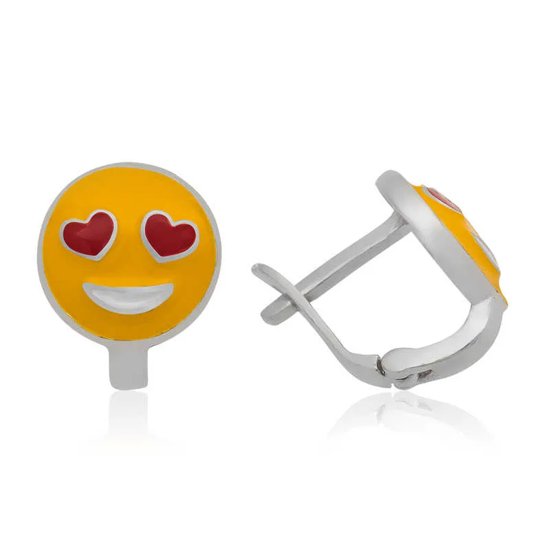 Gümüş Kalp Gözlü Emoji Çocuk Küpesi görsel 1