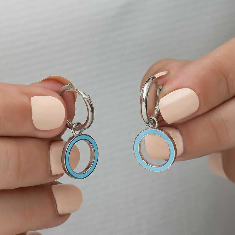 Gümüş Fosforlu Mavi Oval Küpe görsel 3