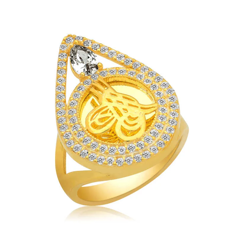 Gümüş Gold Tuğralı Bayan Yüzük görsel 1
