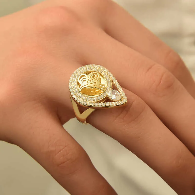 Gümüş Gold Tuğralı Bayan Yüzük görsel 3