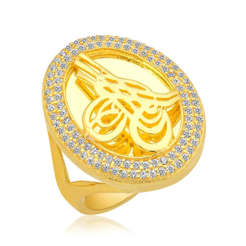 Gümüş Gold Tuğralı Bayan Yüzük görsel 1