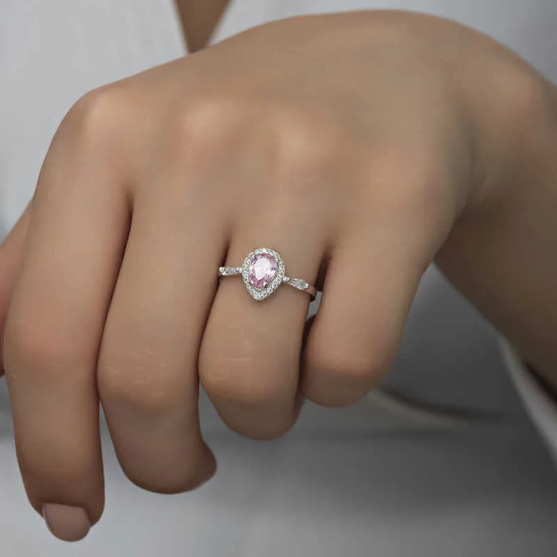 Gümüş Pembe Damla Taşlı Kadın Yüzük görsel 2