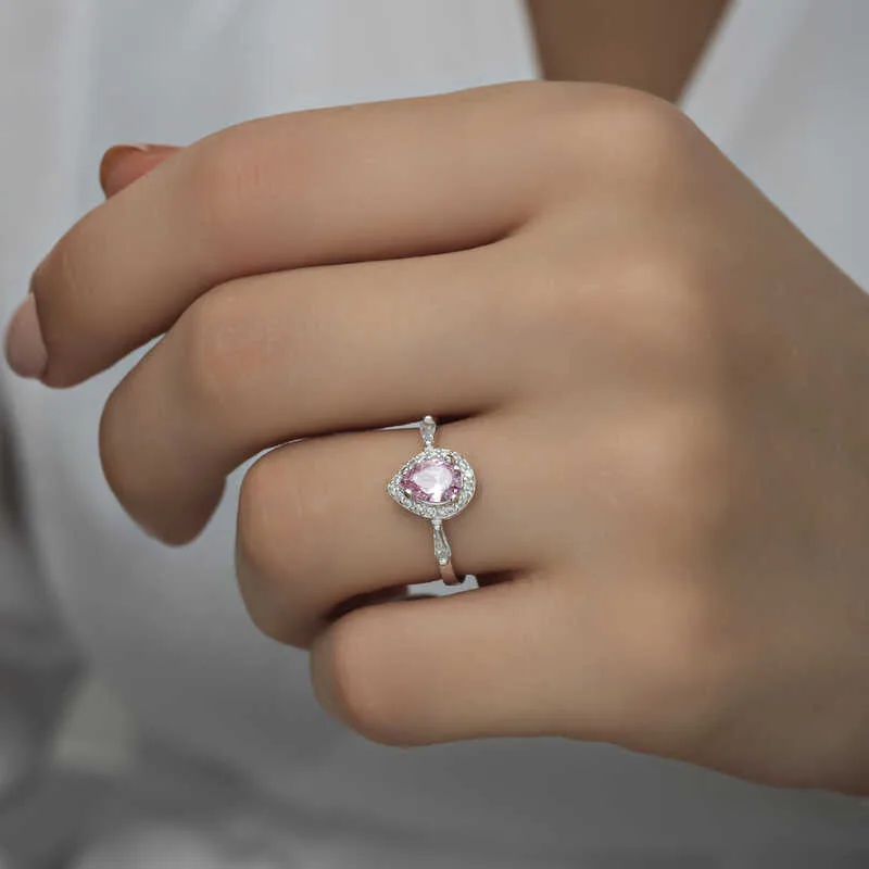 Gümüş Pembe Damla Taşlı Kadın Yüzük görsel 3