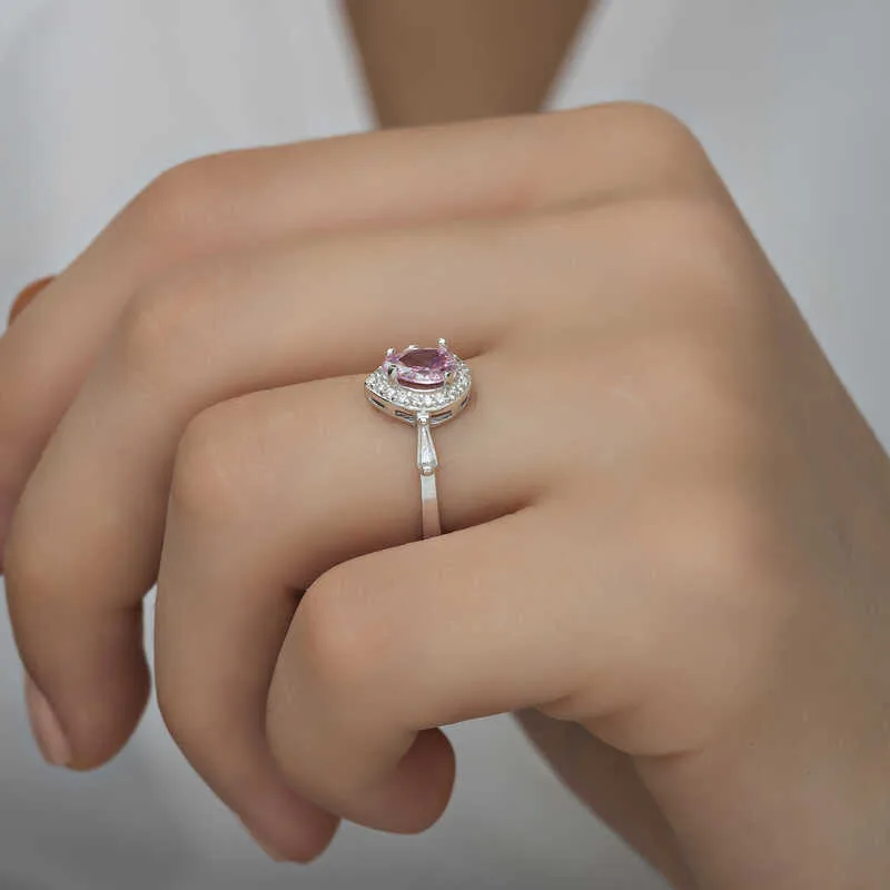 Gümüş Pembe Damla Taşlı Kadın Yüzük görsel 4