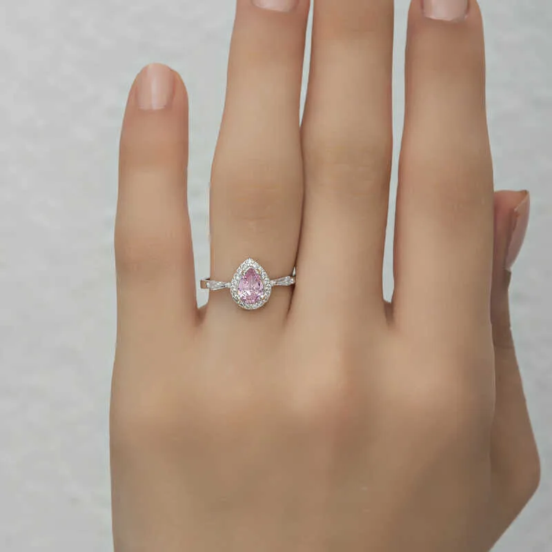 Gümüş Pembe Damla Taşlı Kadın Yüzük görsel 5