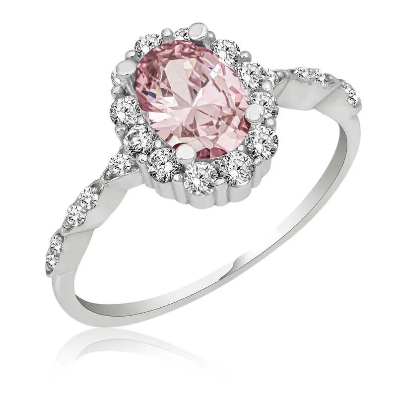 Gümüş Pembe Oval Taşlı Kadın Yüzük görsel 1
