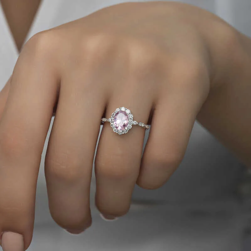 Gümüş Pembe Oval Taşlı Kadın Yüzük görsel 2
