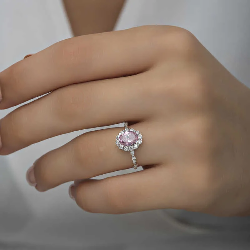 Gümüş Pembe Oval Taşlı Kadın Yüzük görsel 3